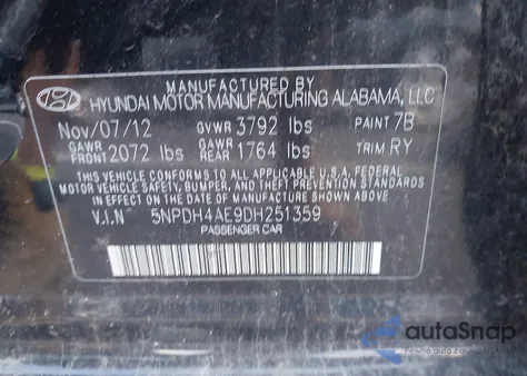 2013 Hyundai Elantra Limited из США, поврежденный, VIN 5NPDH4AE9DH251359